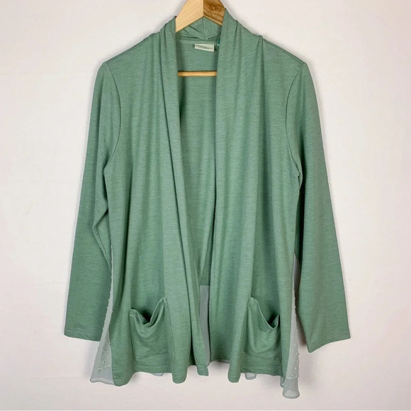 LOGO Lori Goldstein Open Layered Green Cardigan - Picture 1 of 7